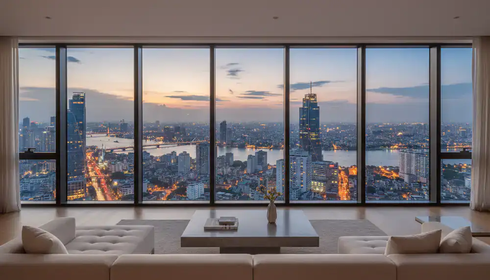 Luxury high-rise apartment view overlooking Ho Chi Minh City skyline